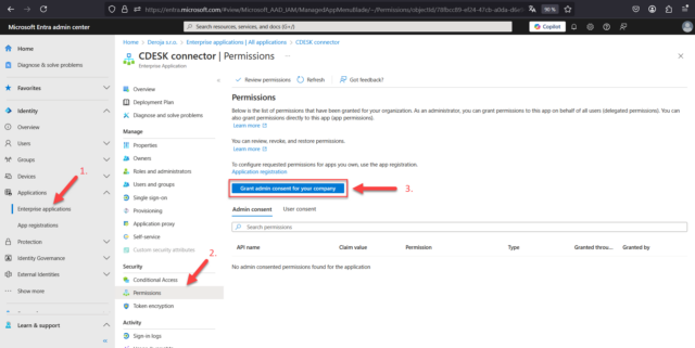 Udelenie Admin Consent cez MS Entra ID portál